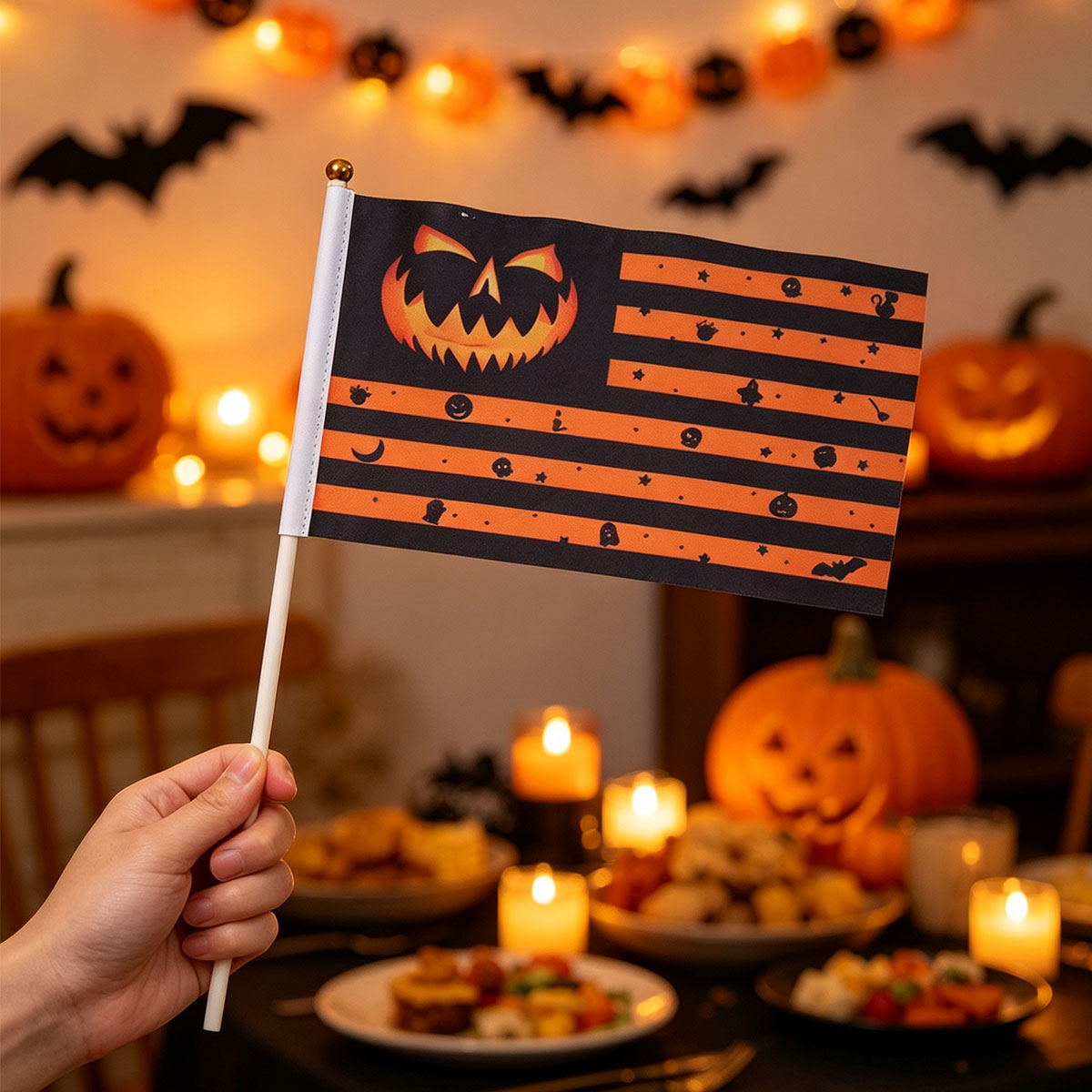 Halloween Flag Hand-held Stick Flags 5x8 Inch Pumpkin Smile Mini Flag Halloween 10 PcsMini Hand Held Stick Flags Halloween Party Decoration