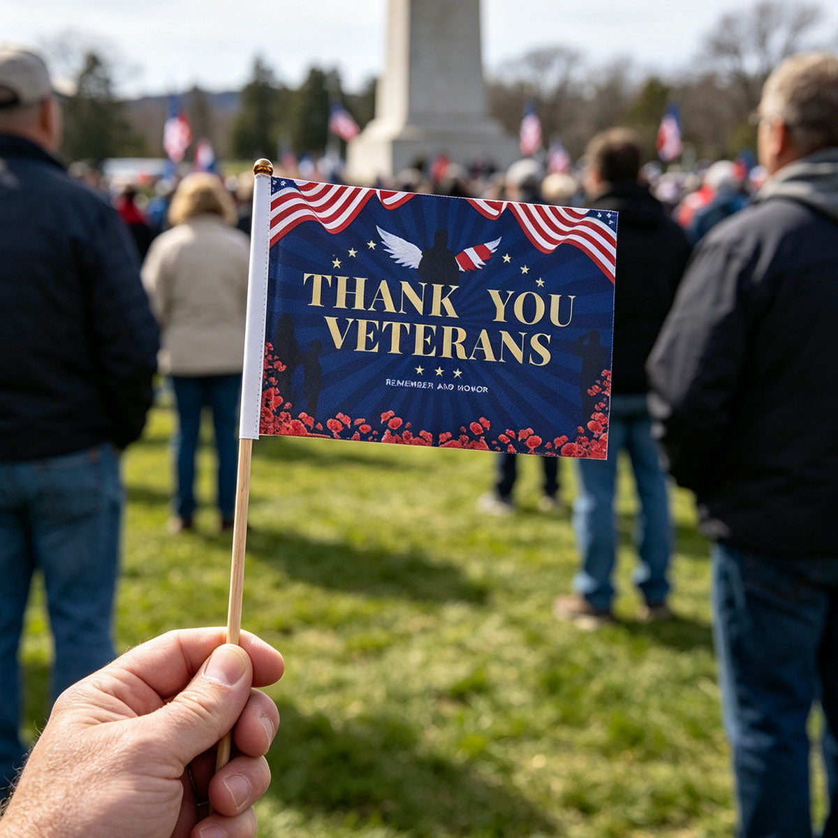 Veterans Flag Outdoor Thank You Veteran Flag Stick Handheld Mini Patriotic Parade Flags 5'' x 8'' Small Memorial Day Military Army Veterans Day Decorations for Honor Patriotic Party Supplies (10Pcs)