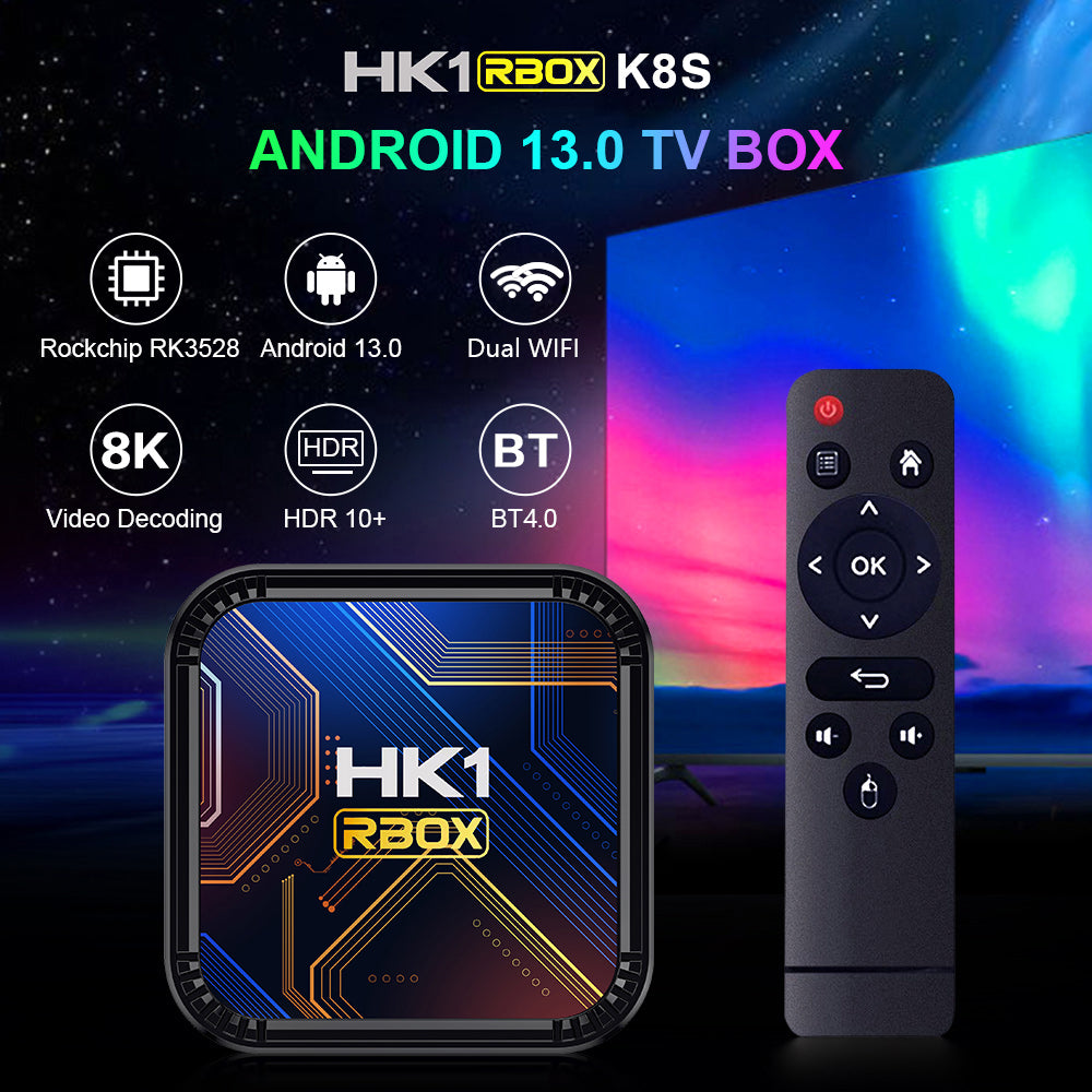HK1 RBOX K8S Android13 TV Box RK3528 Quad‑Core Dual‑Band WiFi BT 4K Ultra‑HD Streaming Player