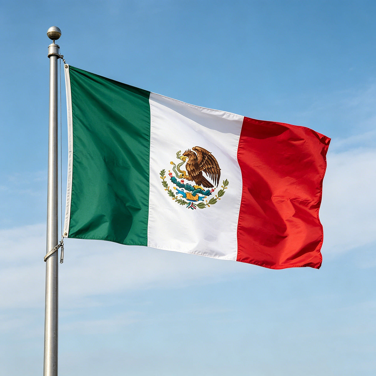 3x5 FT Double‑Sided Mexico National Flag, Heavy‑Duty Polyester Mexican Flag with Canvas Header, 4‑Row Stitched Hem and Rust‑Proof Brass Grommets for Outdoor