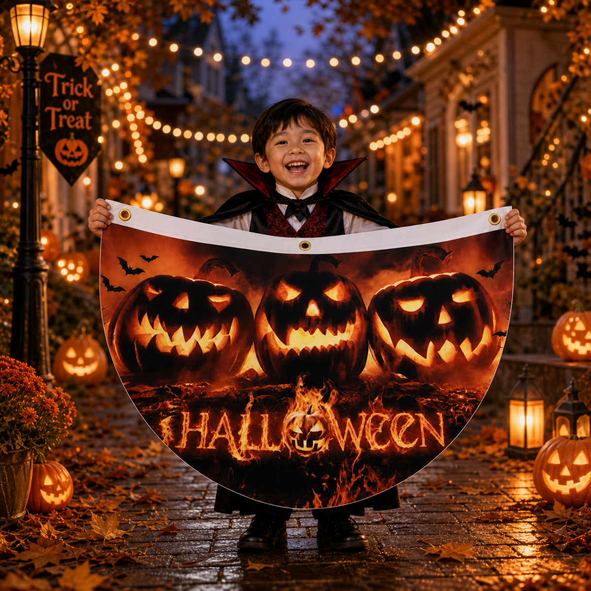 Halloween Flags Outdoor Bunting Fan Flag Happy Halloween Bunting Flag Ghost Pumpkin Half Fan Banner Decoration for Holiday Indoor Outdoor Yard Decoration, (2Pcs) 1.5 x 3 ft