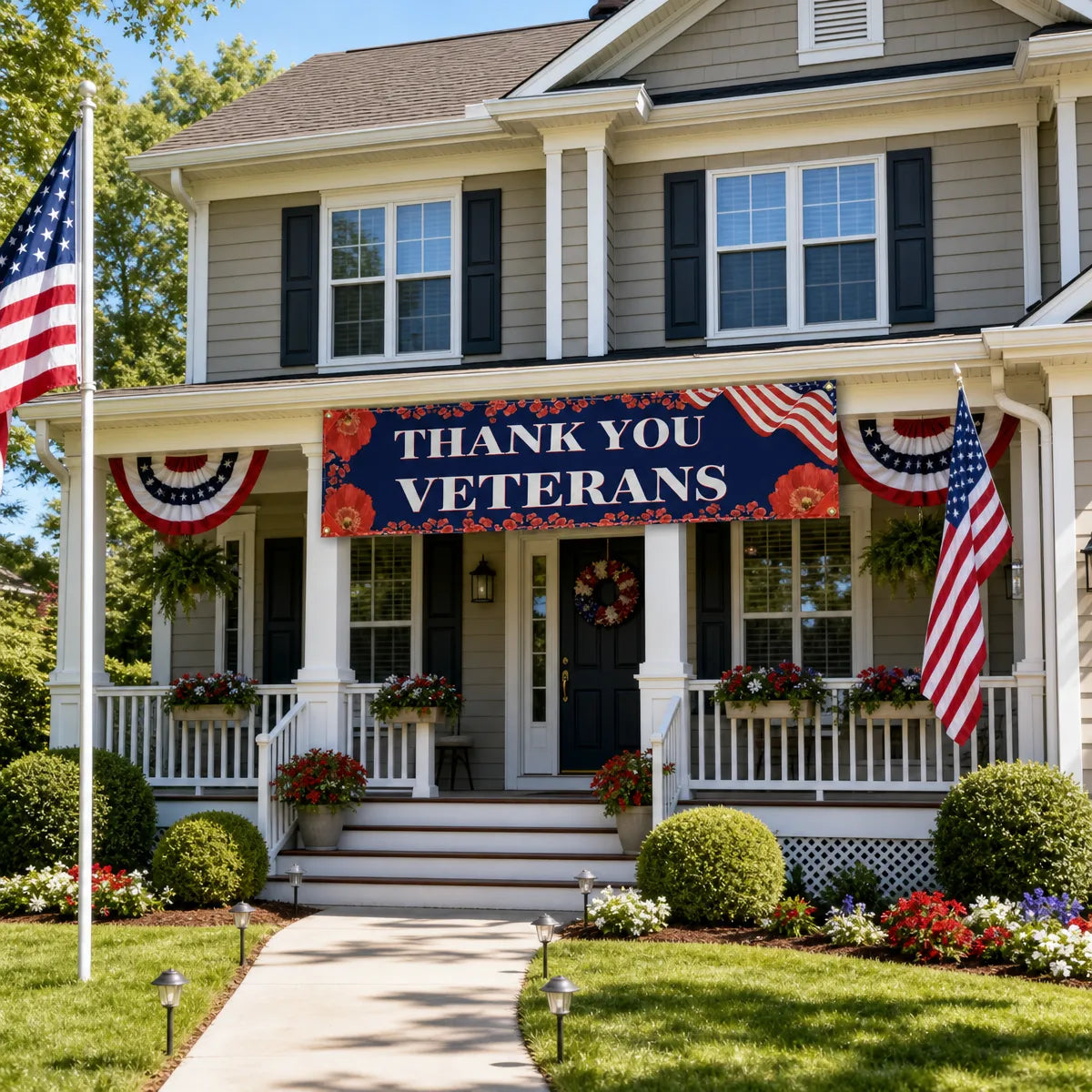Veterans Day Flag 1.5x 6.5Ft Larger Thank You Veteran Flag Outdoor Banner Outdoor Hanging Decoration Memorial Day, Fourth of July, Veterans Day Patriotic Decorative Flag with Brass Grommets