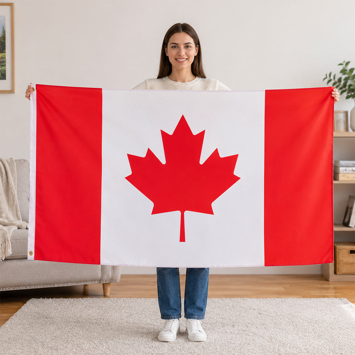 3x5 FT Double Sided Canadian Flag, Heavy‑Duty All‑Weather Polyester Canada Flag with Canvas Header and 2 Brass Grommets for Outdoor Use