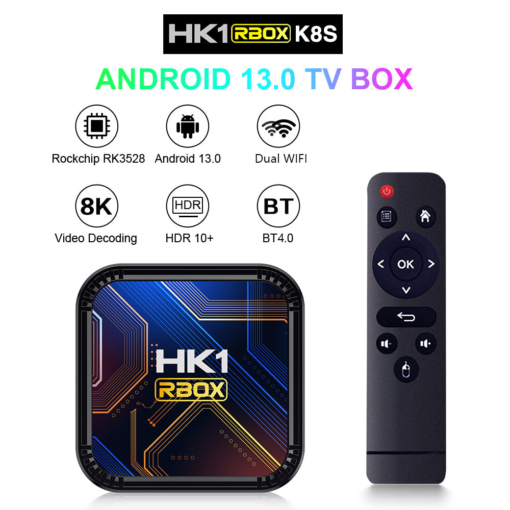HK1 RBOX K8S Android13 TV Box RK3528 Quad‑Core Dual‑Band WiFi BT 4K Ultra‑HD Streaming Player