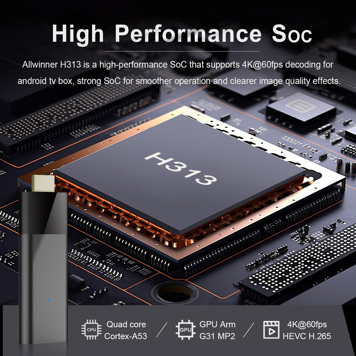 Q6 Android 10 ATV TV‑Stick, Allwinner H313 Quad‑Core 4K Media Player, 2.4G/5G Dual‑WiFi Bluetooth Smart OTT Dongle