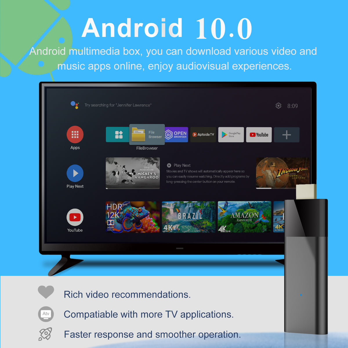 Q6 Android 10 ATV TV‑Stick, Allwinner H313 Quad‑Core 4K Media Player, 2.4G/5G Dual‑WiFi Bluetooth Smart OTT Dongle