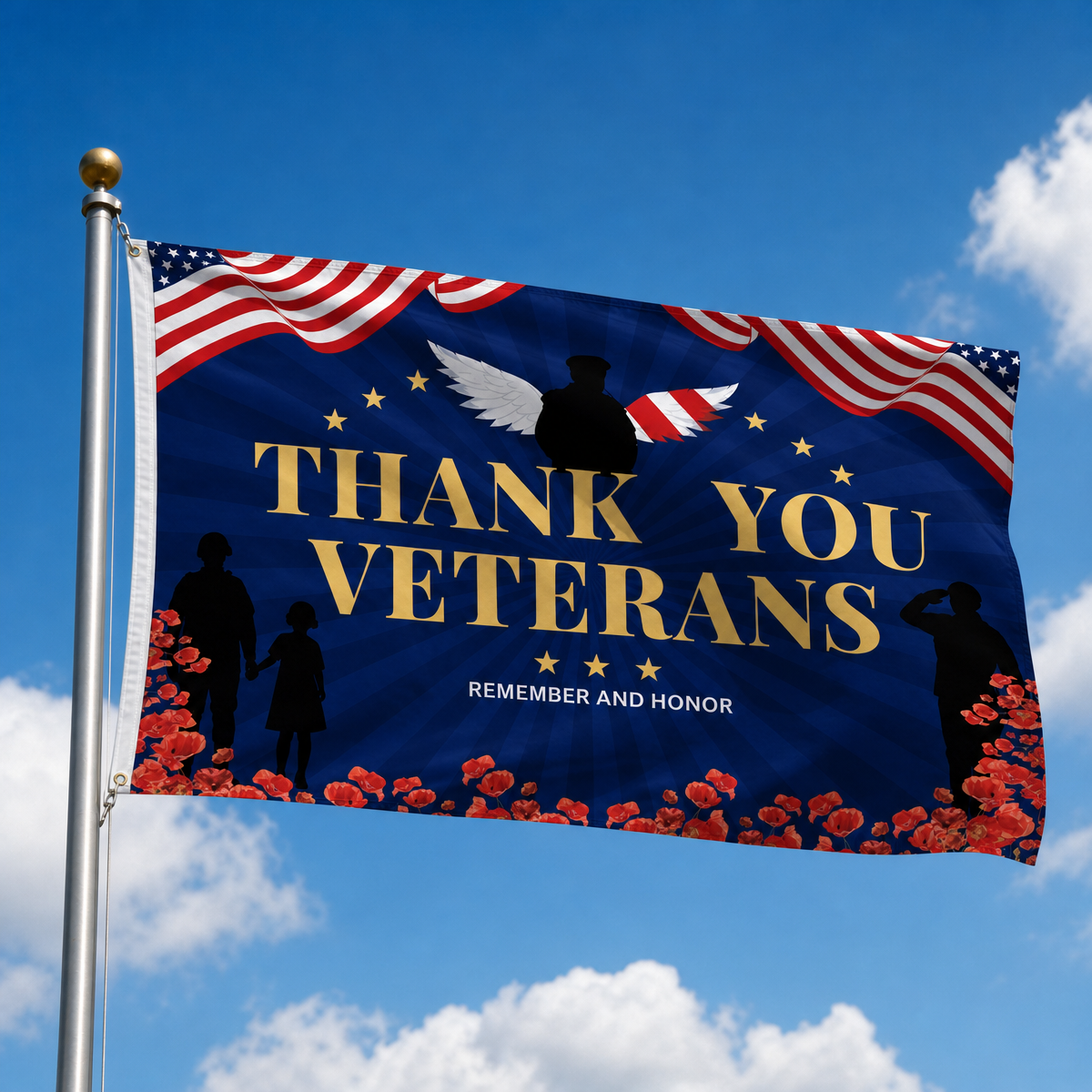 Veterans Flag 3x5 Ft Outdoor, Thank You Veterans Patriotic Flag, American Veteran Banner for Yard, Garden, Porch Decor