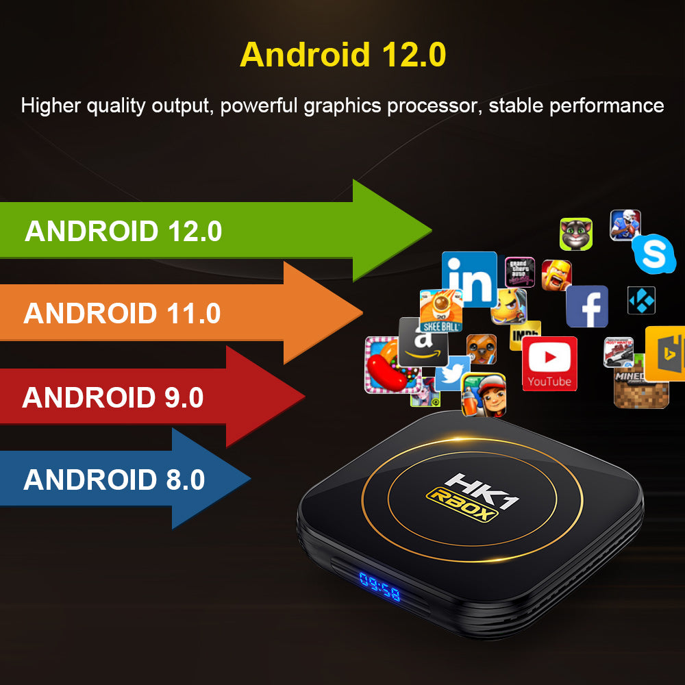 HK1 RBOX‑H8S Allwinner H618 Android12.0 TV‑Box Quad‑Core 4K UHD Dual‑Band WiFi BT4.0 Streaming Player