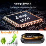 New HK1 RBOX‑X4S Smart Set‑Top‑Box, Amlogic S905X4 64‑Bit Quad‑Core, Android 11.0, 8K UHD, 4GB+64GB/128GB, Home IPTV Streaming Media Player