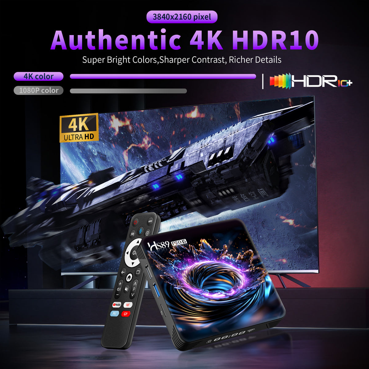 2026 Latest HS89 PRO 15 Smart Set‑Top‑Box, Rockchip RK3539 Quad‑Core, Android 14, 4GB RAM 32GB ROM, Dual‑Band WiFi 6, Bluetooth, 4K UHD With Bluetooth Remote‑Control Streaming Player