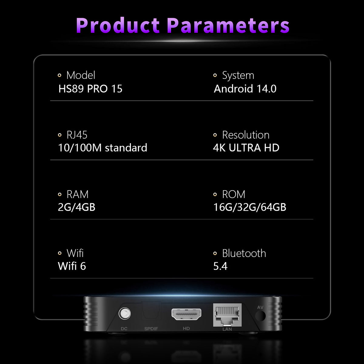 2026 Latest HS89 PRO 15 Smart Set‑Top‑Box, Rockchip RK3539 Quad‑Core, Android 14, 4GB RAM 32GB ROM, Dual‑Band WiFi 6, Bluetooth, 4K UHD With Bluetooth Remote‑Control Streaming Player