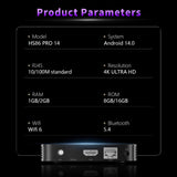 2026 New HS86 PRO14 Smart Set‑Top‑Box, Rockchip RK3518 64‑Bit Quad‑Core, Android 14.0, Dual‑Band WiFi 6, Bluetooth 5.4, 2GB+16GB 4K IPTV Media Player