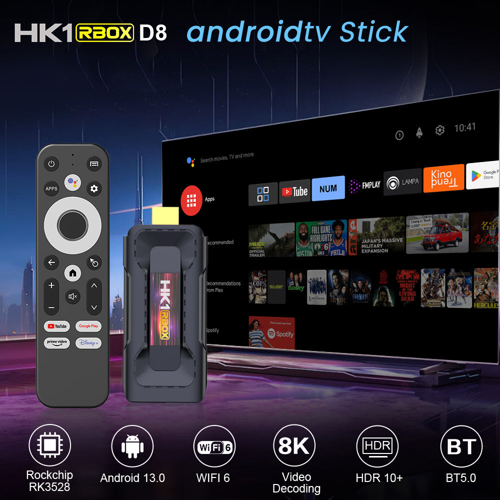 HK1 RBOX D8 RK3528 Android ATV TV Stick 2GB+16GB 8K UHD Dual‑Band WiFi Voice Remote IPTV Dongle