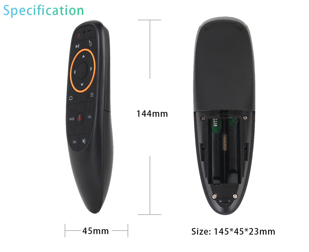 G10S 2.4G USB Wireless Air Mouse Remote, Voice Control, Six‑Axis Gyroscope, IR Fixed & Learning Code, ABS Plastic Long‑Range Air Remote for Android TV Box, PC, Projector