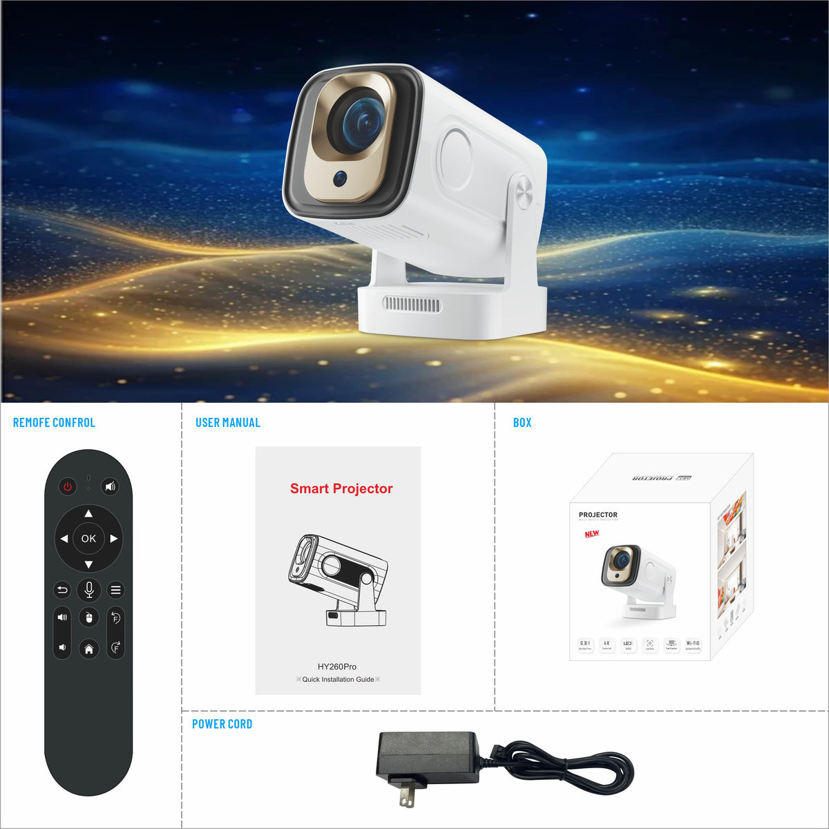 HY260 Pro Short Throw Projector, Native 1080P Full HD, 350 ANSI Lumens LCD Smart Projector, Auto Electronic Focus & Offset Correction, Portable Home Theater Projector