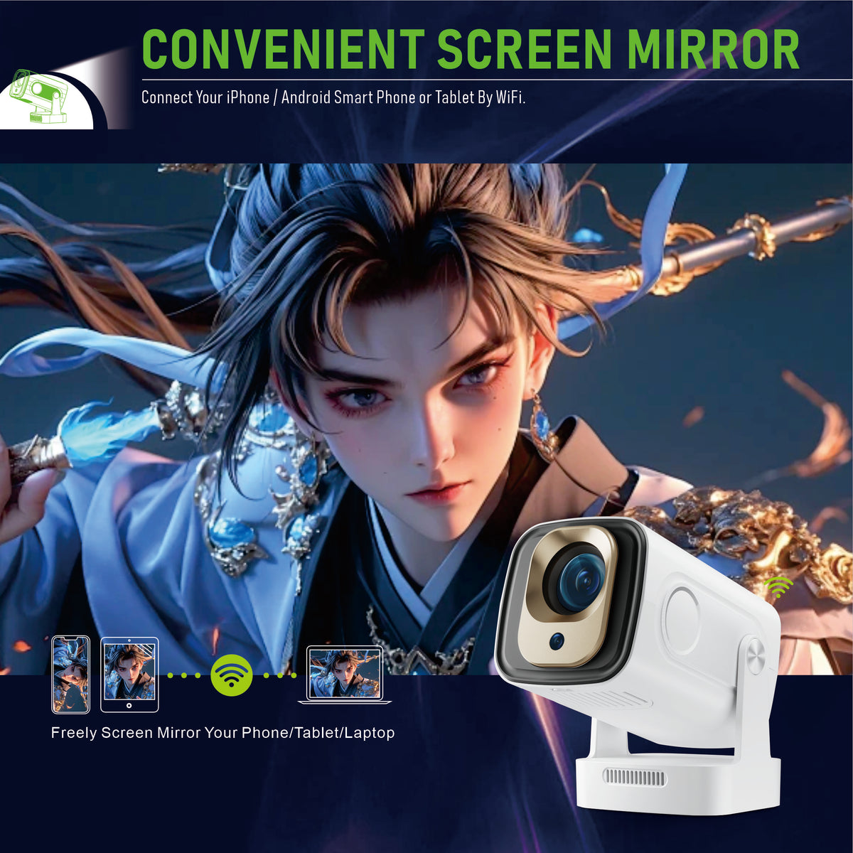 HY260 Pro Short Throw Projector, Native 1080P Full HD, 350 ANSI Lumens LCD Smart Projector, Auto Electronic Focus & Offset Correction, Portable Home Theater Projector