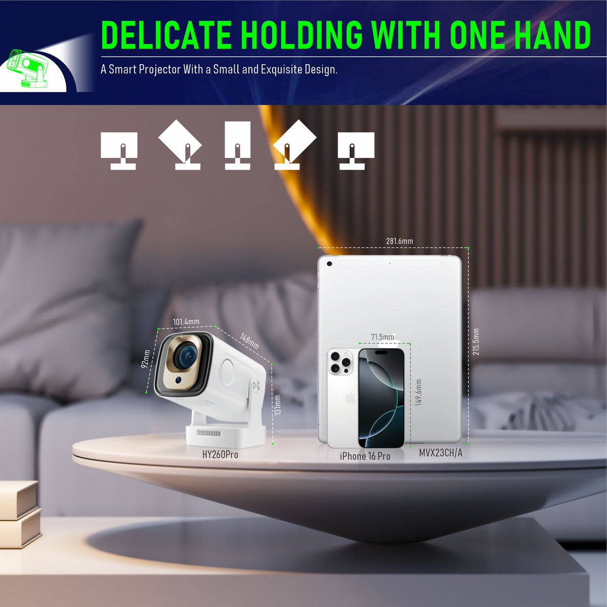 HY260 Pro Short Throw Projector, Native 1080P Full HD, 350 ANSI Lumens LCD Smart Projector, Auto Electronic Focus & Offset Correction, Portable Home Theater Projector