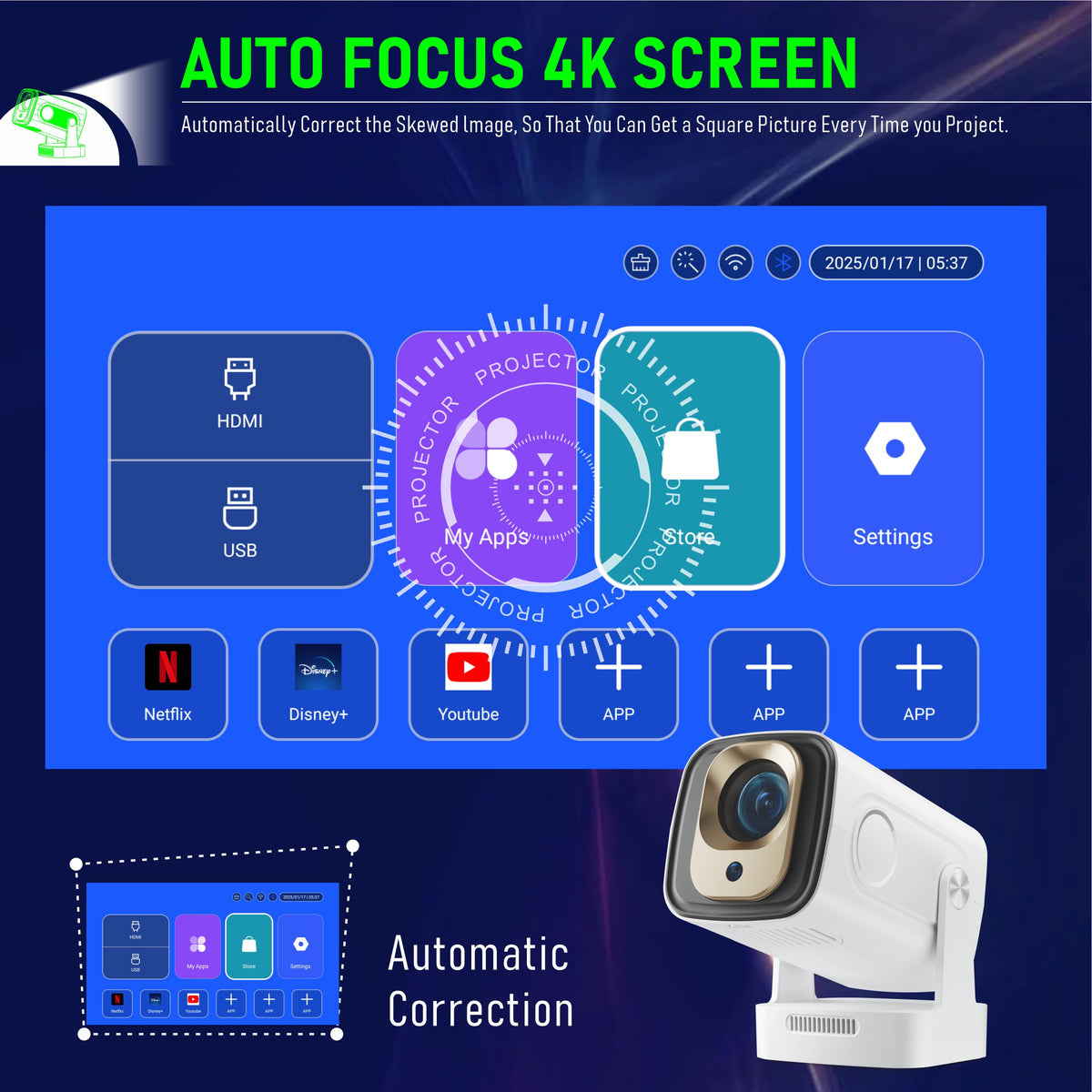 HY260 Pro Short Throw Projector, Native 1080P Full HD, 350 ANSI Lumens LCD Smart Projector, Auto Electronic Focus & Offset Correction, Portable Home Theater Projector