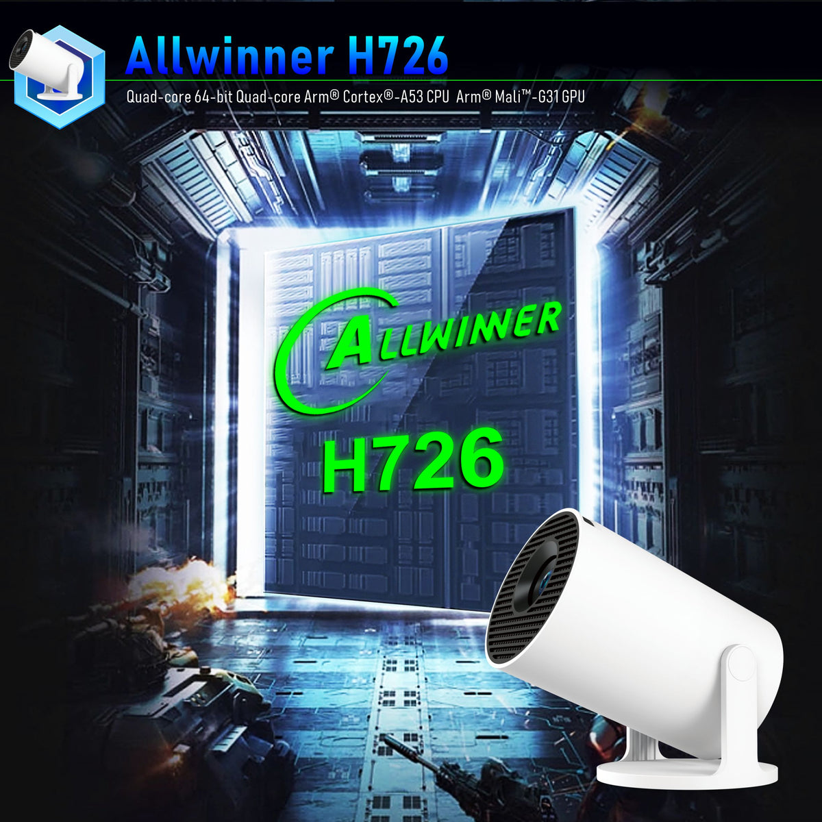 New HY300 PRO Portable Mini Projector, Smart Android Projector, Wireless Screen Mirroring for Indoor Home Theater Entertainment