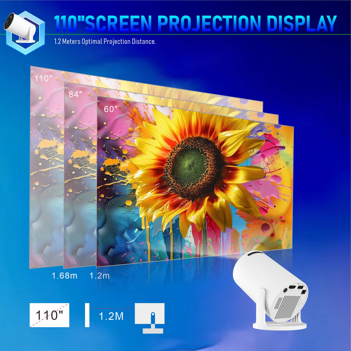 New HY300 PRO Portable Mini Projector, Smart Android Projector, Wireless Screen Mirroring for Indoor Home Theater Entertainment