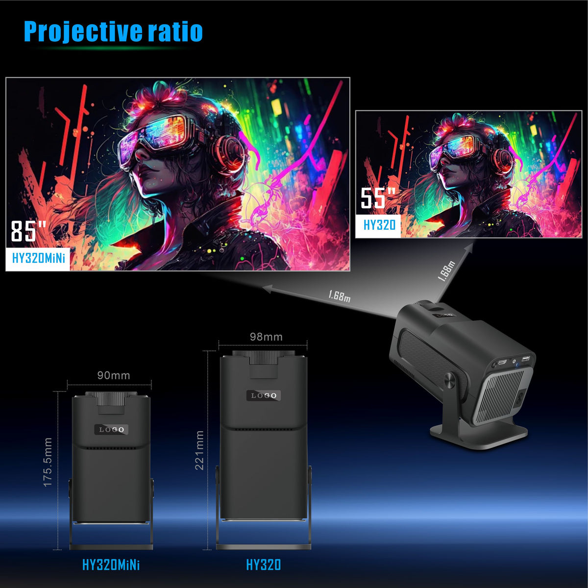 New HY320 Mini Portable Projector, 720P HD Smart Android 13 Projector, Built‑in WiFi & Bluetooth, Home Cinema Movie Projector for Indoor Entertainment
