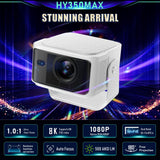 Newest HY350 Max Portable Smart Projector, Native 1080P Resolution, Android 14 GTV System, 4K Video Supported, Indoor Home Theater Movie Projector