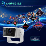 Newest HY350 Max Portable Smart Projector, Native 1080P Resolution, Android 14 GTV System, 4K Video Supported, Indoor Home Theater Movie Projector