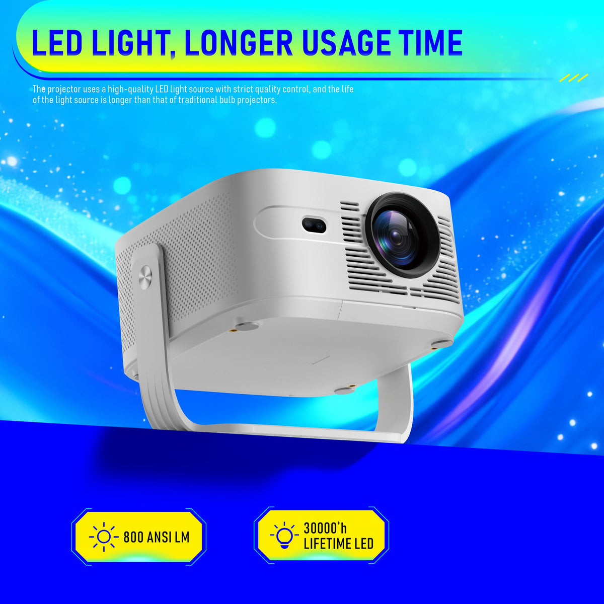 HY450max Smart Android Projector, 2GB RAM Portable Video Projector, Home Theater & Outdoor Movie Projector for Business and Indoor‑Outdoor Entertainment