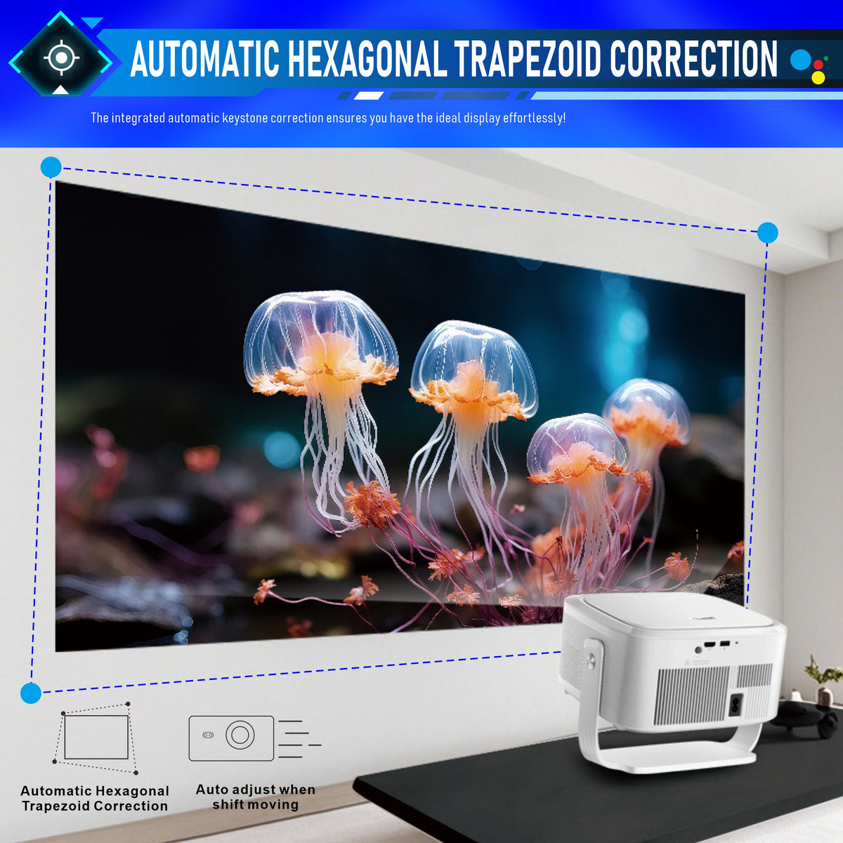 1080P HD Projector, 800 ANSI Lumens, HY450MAX-GTV with Built-in Google TV Dongle, 10W HiFi Speaker, WiFi Wireless Home Theater Projector