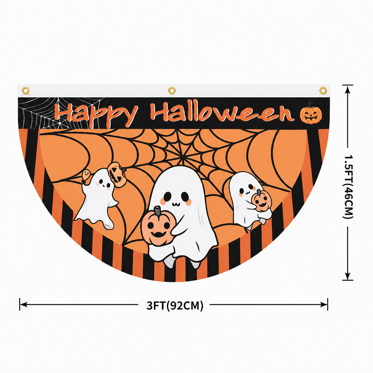 Halloween Flags Outdoor Bunting Fan Flag Happy Halloween Bunting Flag Ghost Pumpkin Half Fan Banner Decoration for Holiday Indoor Outdoor Yard Decoration, (2Pcs) 1.5 x 3 ft
