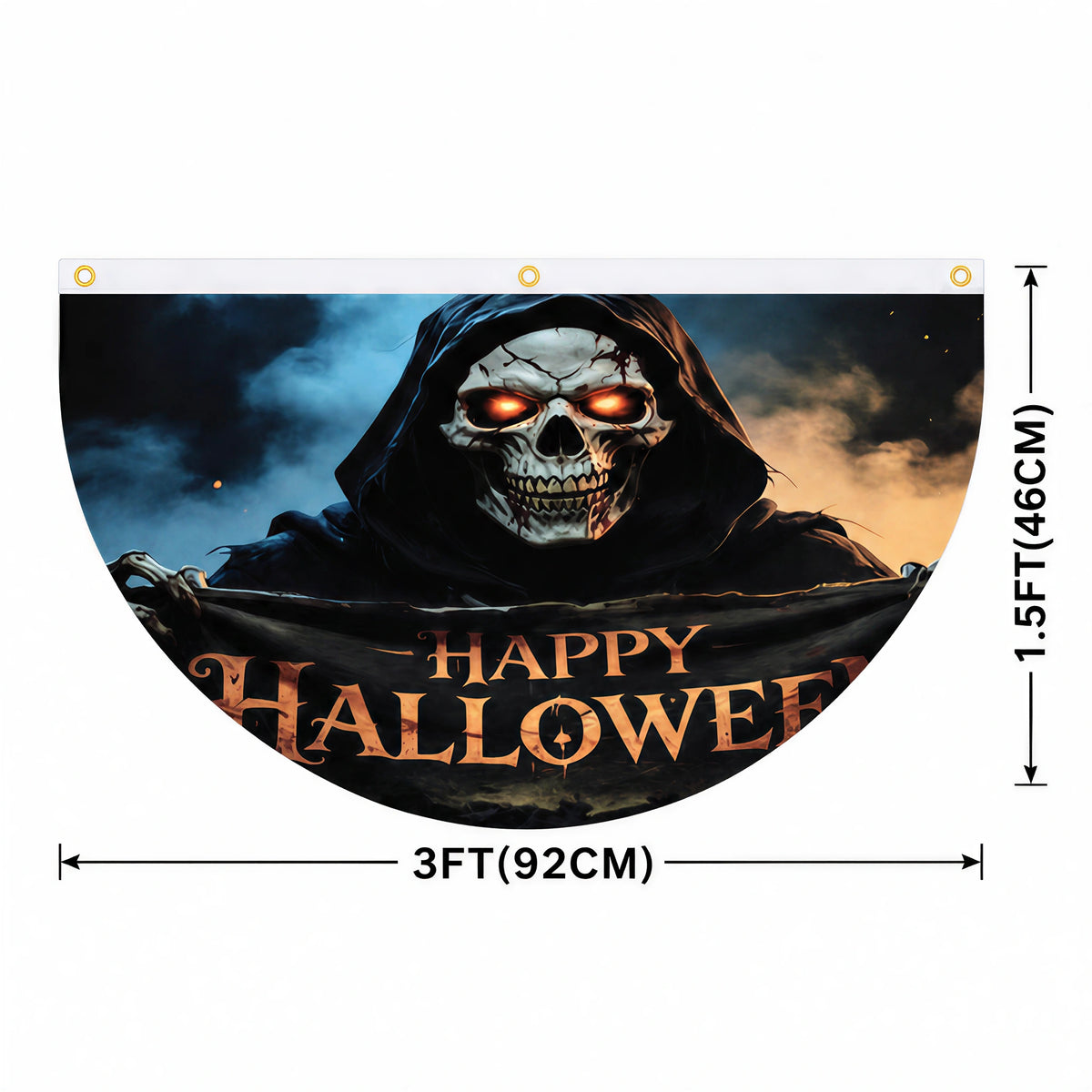 Halloween Flags Outdoor Bunting Fan Flag Happy Halloween Bunting Flag Ghost Pumpkin Half Fan Banner Decoration for Holiday Indoor Outdoor Yard Decoration, (2Pcs) 1.5 x 3 ft