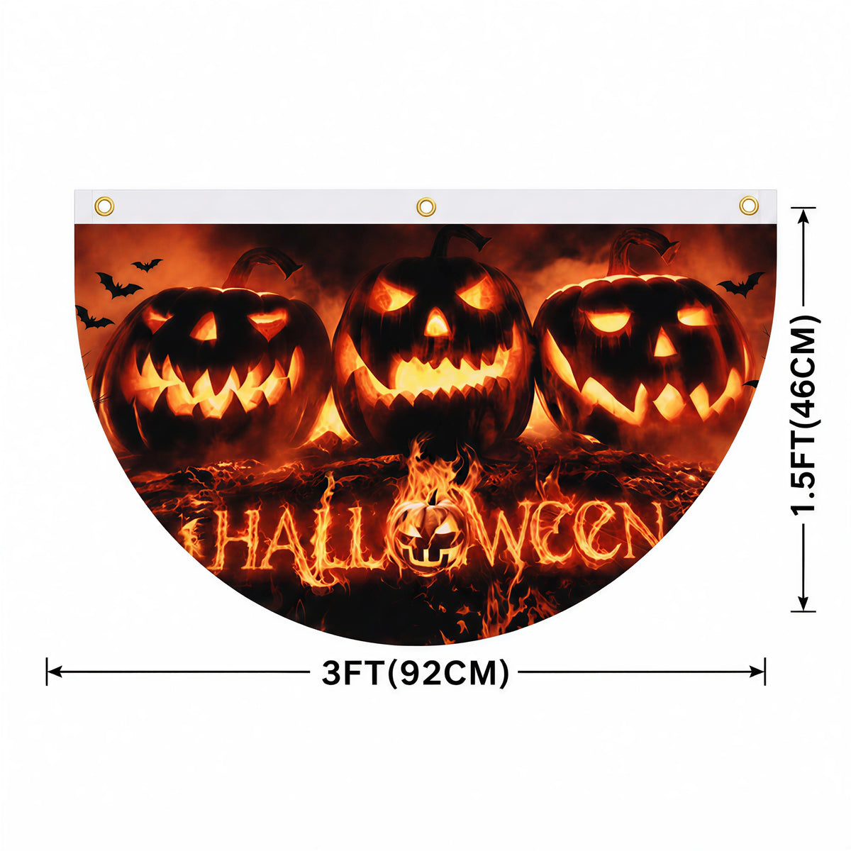 Halloween Flags Outdoor Bunting Fan Flag Happy Halloween Bunting Flag Ghost Pumpkin Half Fan Banner Decoration for Holiday Indoor Outdoor Yard Decoration, (2Pcs) 1.5 x 3 ft