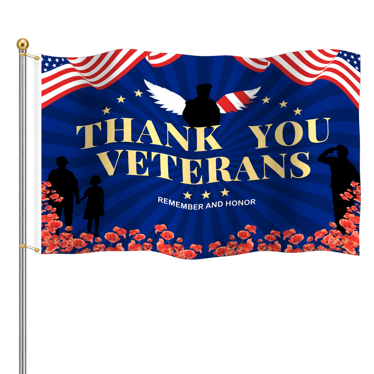 Veterans Flag 3x5 Ft Outdoor, Thank You Veterans Patriotic Flag, American Veteran Banner for Yard, Garden, Porch Decor