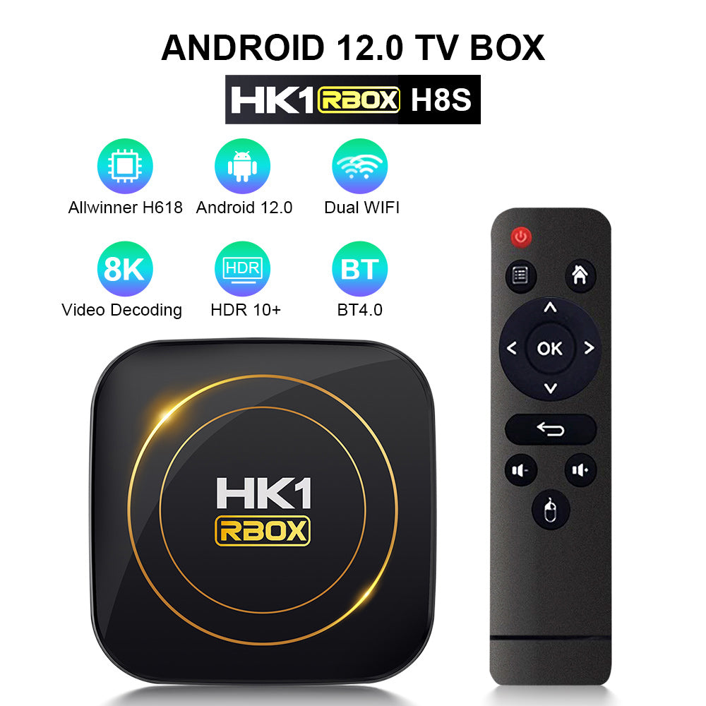 HK1 RBOX‑H8S Allwinner H618 Android12.0 TV‑Box Quad‑Core 4K UHD Dual‑Band WiFi BT4.0 Streaming Player