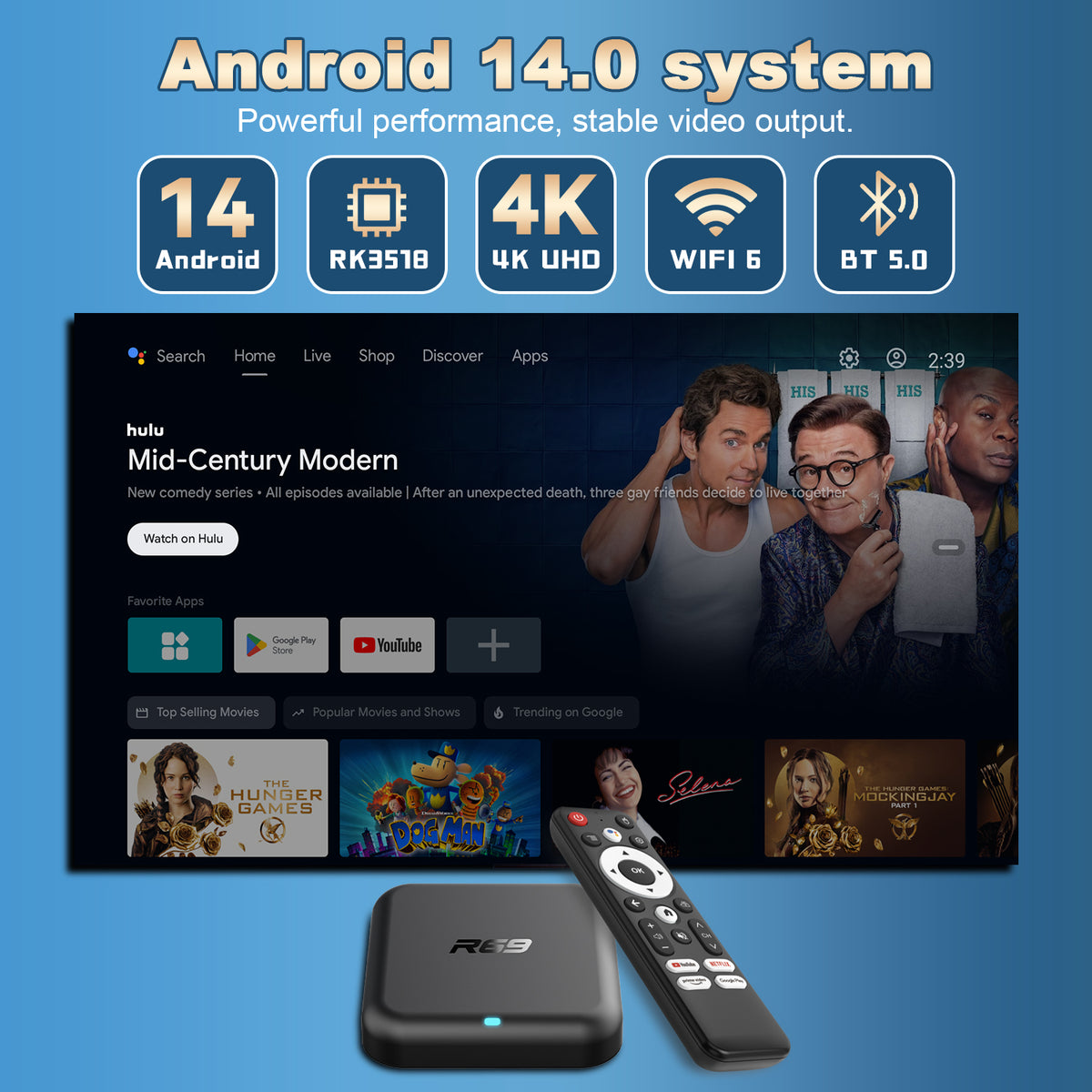 New R69 ATV Android 14.0 Smart TV Box, RK3518 Processor, 2GB RAM 16GB ROM, 5G WiFi 6 High‑Speed Internet Streaming Set‑Top Box Media Player