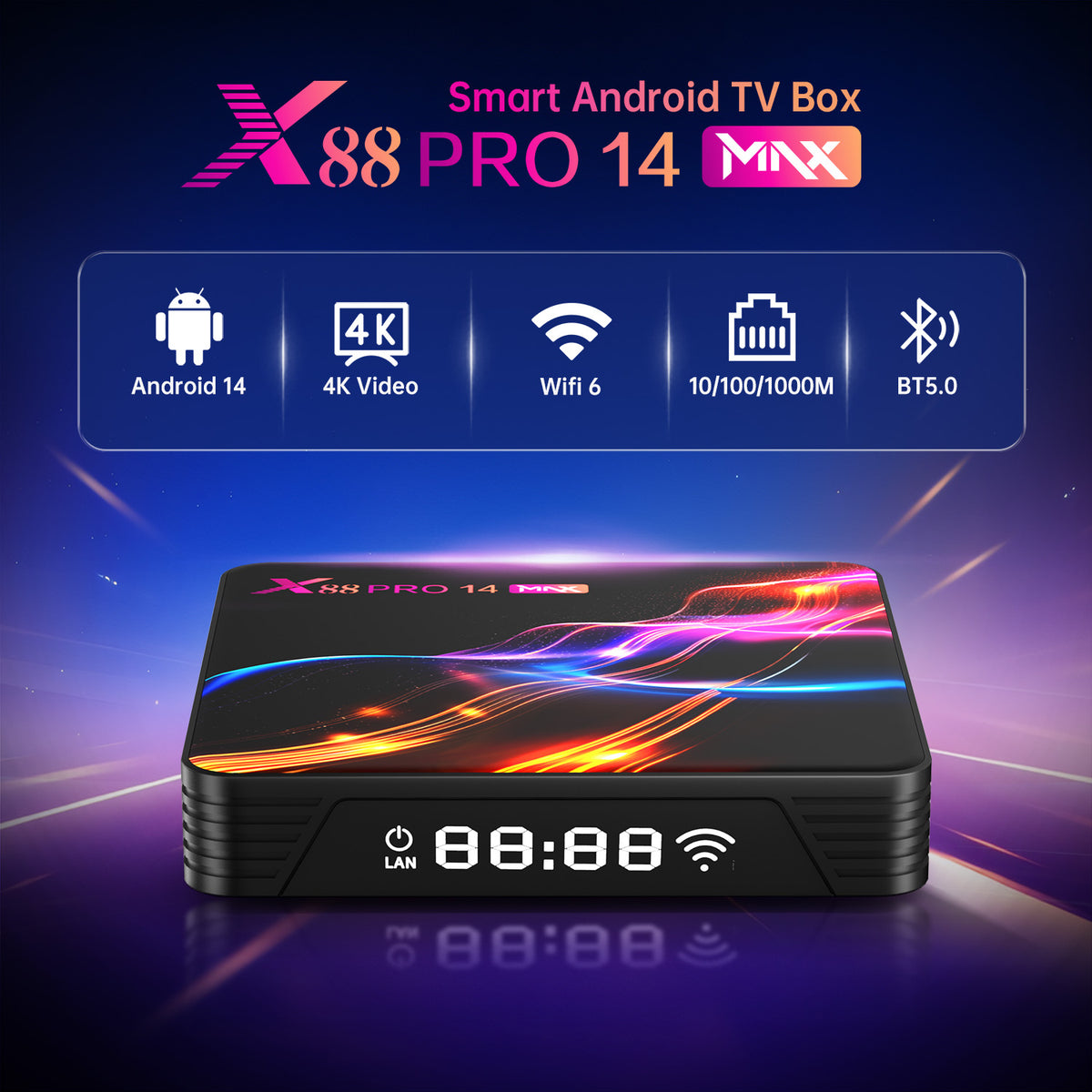 2026 New X88 PRO14 MAX Android 14 Smart TV Box, Rockchip RK3528 Quad‑Core Chip, 4K UHD, Dual‑Band‑WiFi, Home Gaming Streaming Set‑Top‑Box