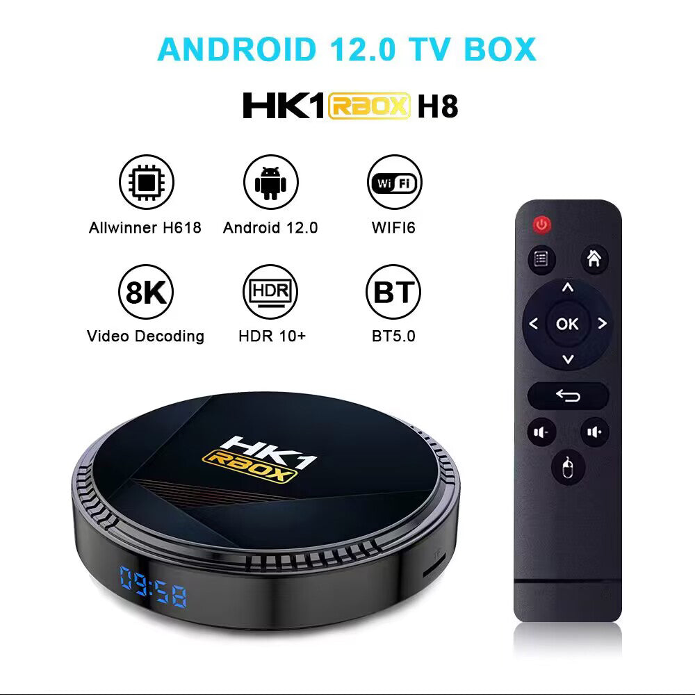 HK1 RBOX‑H8 Allwinner H618 Android12.0 TV‑Box 2G/4GB RAM 16G‑128GB ROM WiFi6 BT5.0 4K Streaming Player