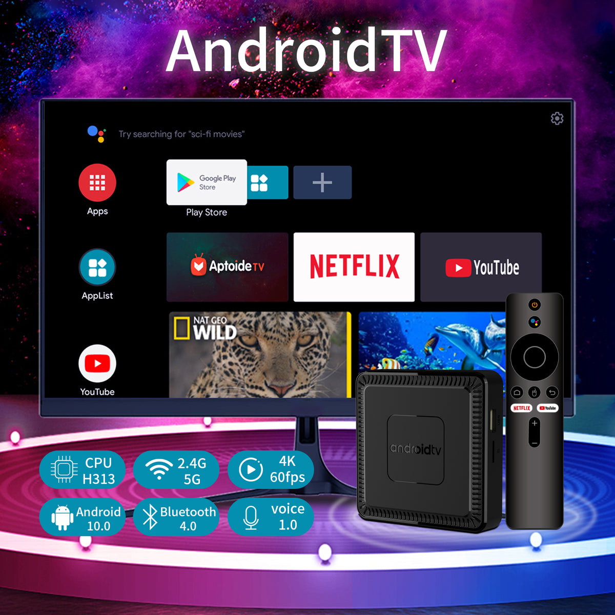 T95 Q7 Android TV Box, RK3518 Quad‑Core Smart Set‑Top‑Box, Dual‑Band WiFi BT5.0 4K HD Media Player