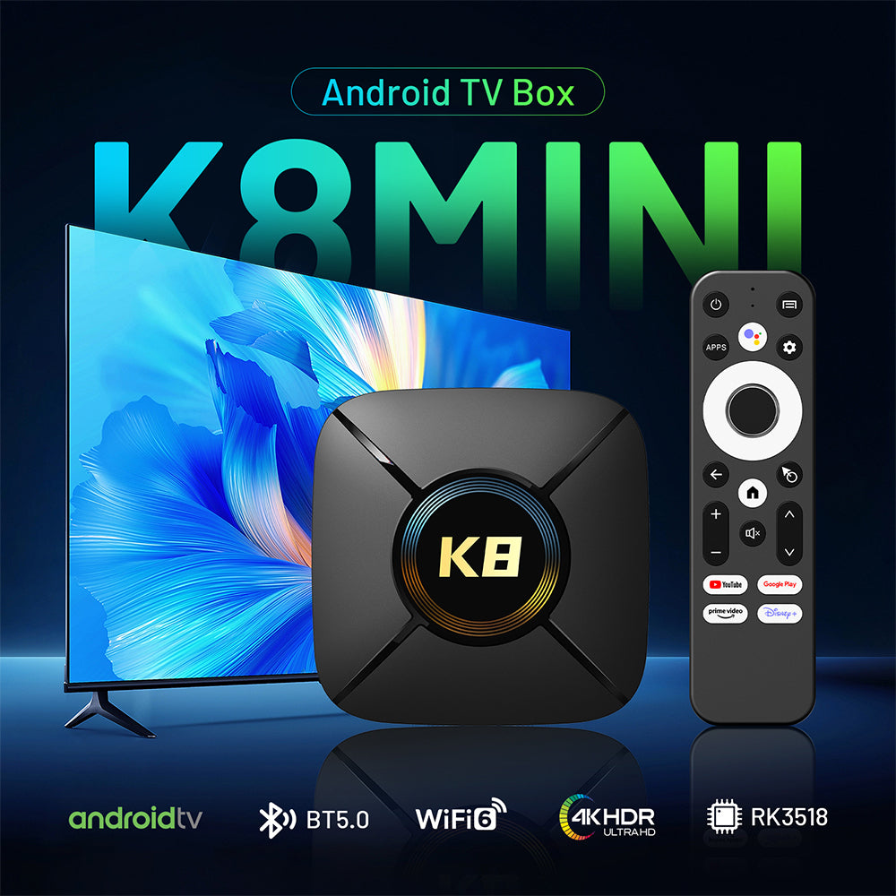 New HK1 RBOX‑K8 MINI Smart Set‑Top‑Box, RK3518 64‑Bit Quad‑Core, Android 14, 4K UHD, Dual‑Band WiFi 6, Bluetooth, 2GB 16GB Storage TV Stick