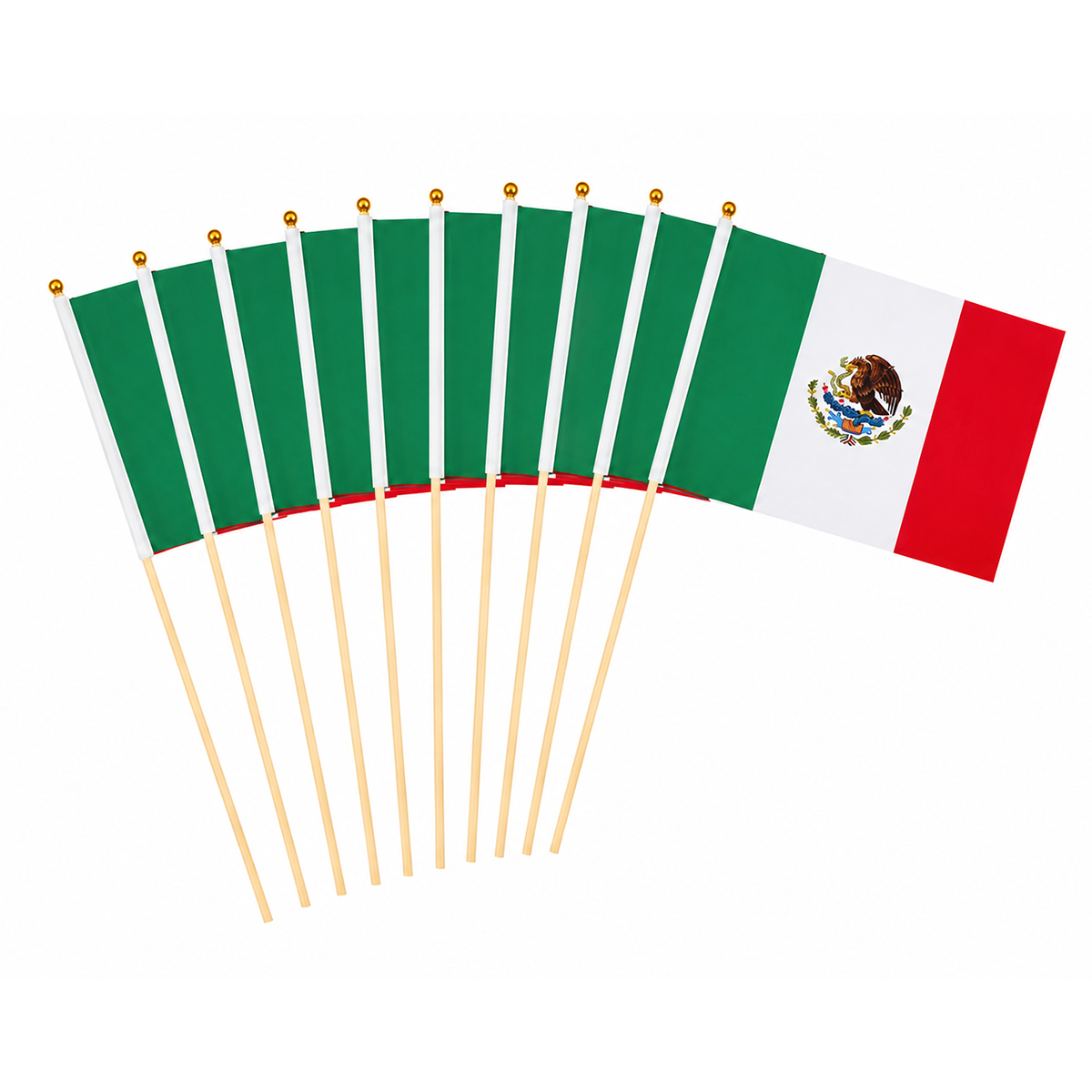 8x11 Inch Mini Mexican Handheld Flag on Stick, Small MX Hand‑Held Patriotic Flag for September 16th, Home Yard and Outdoor Decor(10pcs)