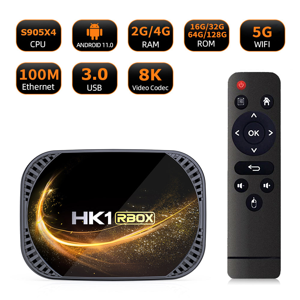 New HK1 RBOX‑X4S Smart Set‑Top‑Box, Amlogic S905X4 64‑Bit Quad‑Core, Android 11.0, 8K UHD, 4GB+64GB/128GB, Home IPTV Streaming Media Player