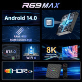 2026 New R69Max Android 14 TV Box, RK3528 Quad‑Core 4GB RAM 32GB/64GB ROM, WiFi6 BT5.0, 8K Ultra‑HD Coaxial Smart Media Player