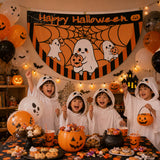 Halloween Flags Outdoor Bunting Fan Flag Happy Halloween Bunting Flag Ghost Pumpkin Half Fan Banner Decoration for Holiday Indoor Outdoor Yard Decoration, (2Pcs) 1.5 x 3 ft