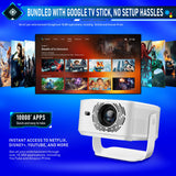 1080P HD Projector, 800 ANSI Lumens, HY450MAX-GTV with Built-in Google TV Dongle, 10W HiFi Speaker, WiFi Wireless Home Theater Projector