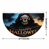 Halloween Flags Outdoor Bunting Fan Flag Happy Halloween Bunting Flag Ghost Pumpkin Half Fan Banner Decoration for Holiday Indoor Outdoor Yard Decoration, (2Pcs) 1.5 x 3 ft